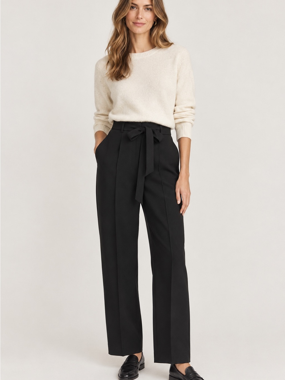 Boden 2 Paperbag Waist Tie Black Trouser Pants Tailored Office Preppy Sleek Chic